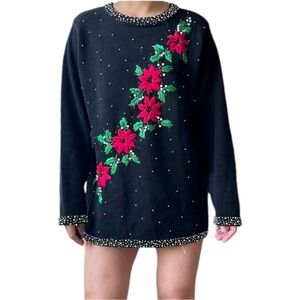 Vintage SERENGETI Poinsettia Christmas Sweater. Size 2XL
